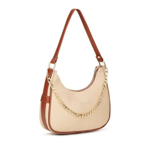 Slingsy Women's Hobo Shoulder Bag with Chain, Black and Brown, Faux Leather